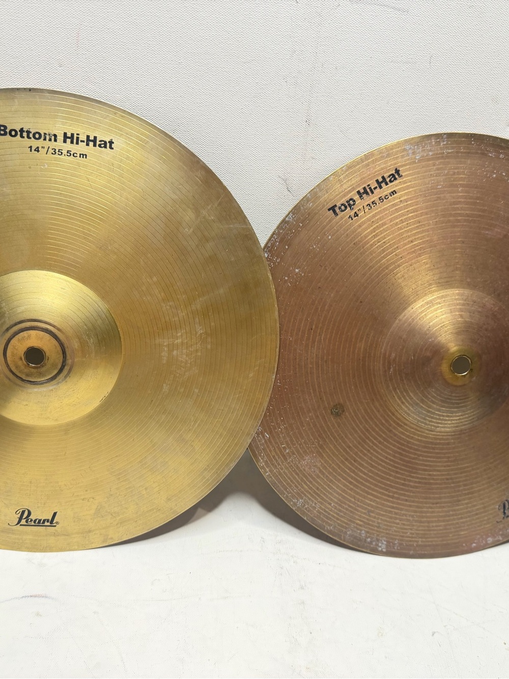 A pair of 14-inch (35.5 cm) hi-hat cymbals from the renowned